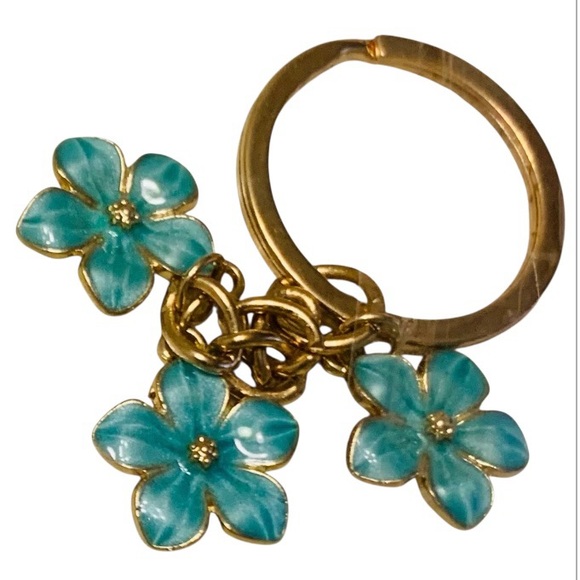 Accessories - Bag Teal Enamel Keychain Charm Key Holder 3 Cherry Blossoms NIB Never Opened